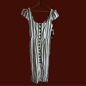 Trixxi Button Front Tie Back Striped MIDI Dress